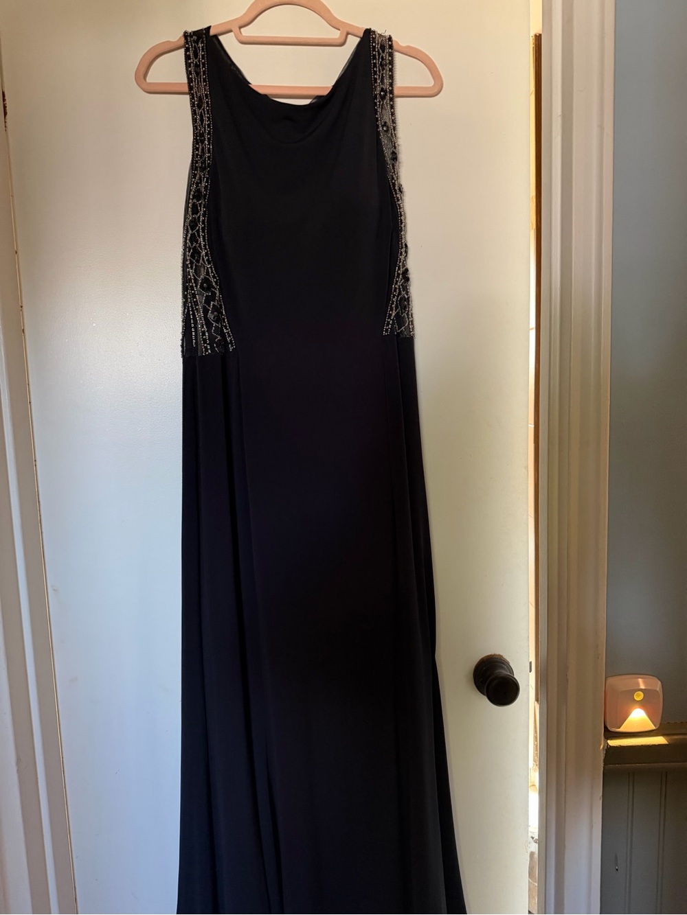 Rina diMontella Black Maxi Dress with Beaded Side Panels